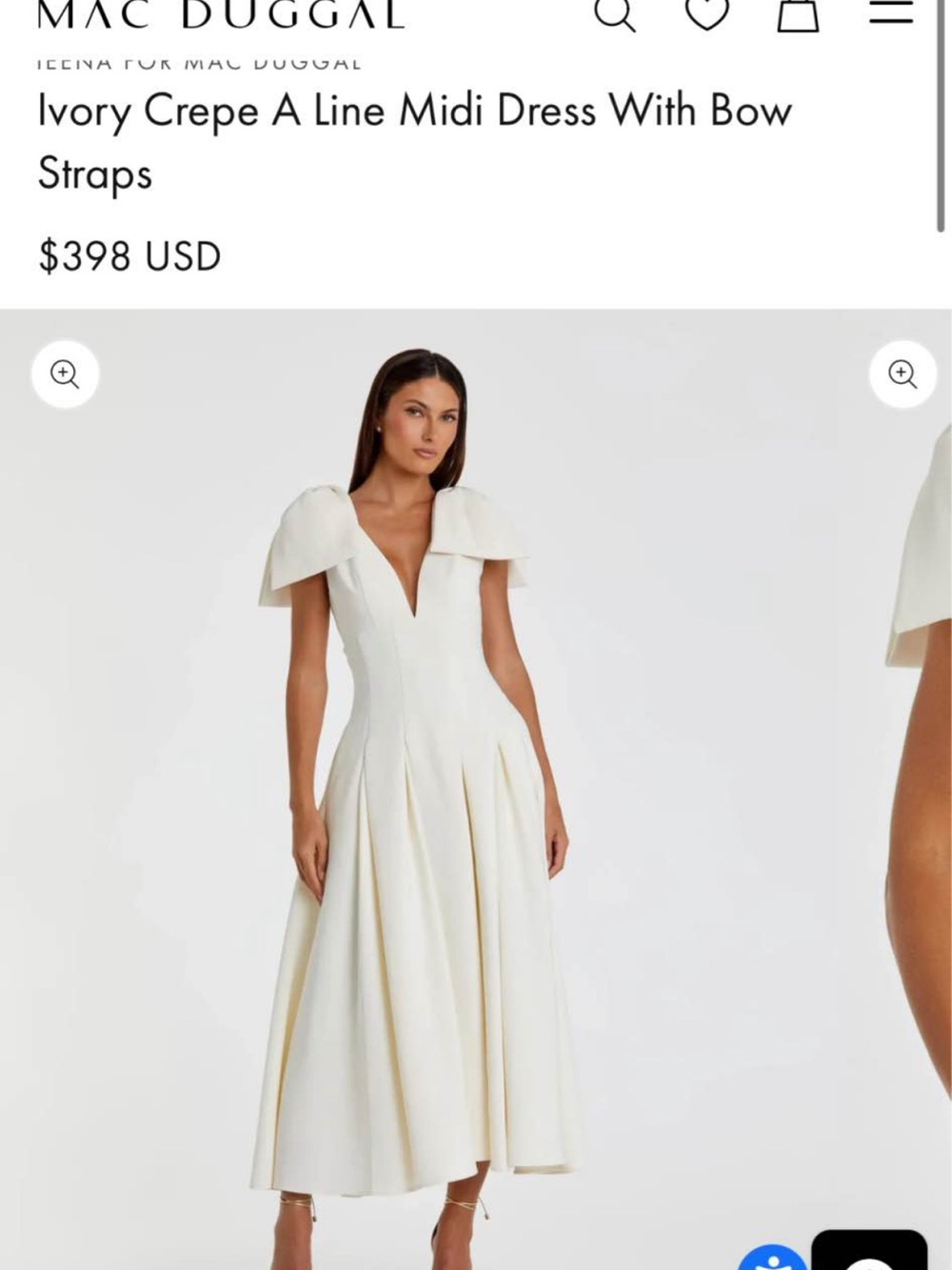 Mac Duggal Cream Midi Dress with Sculpted Cap Sleeves - Picture 3 of 5